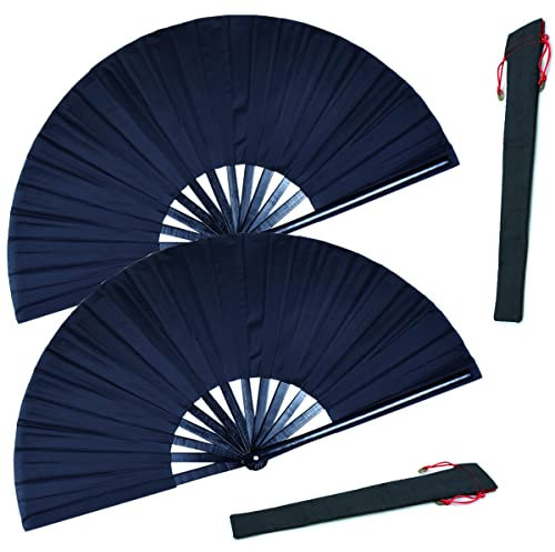 HONSHEN Folding Hand Fan with Bamboo, Chinese Japanese Fan for Festival, Dance, Gift, Performance, Decorations (Black 2p+case)
