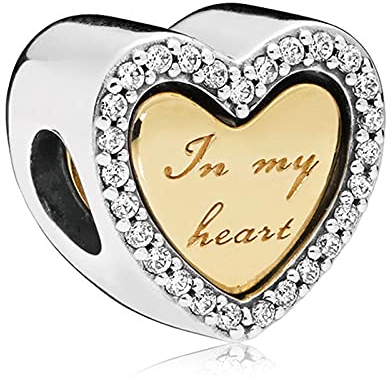 LaMenars Hand gezeichnete Liebe Herz Happy Anniversary 925 Sterling Silber Anhänger Perlen mit Cubic Zirconioa Passt Europa Geschenke für Frauen Mädchen Armband und Halskette