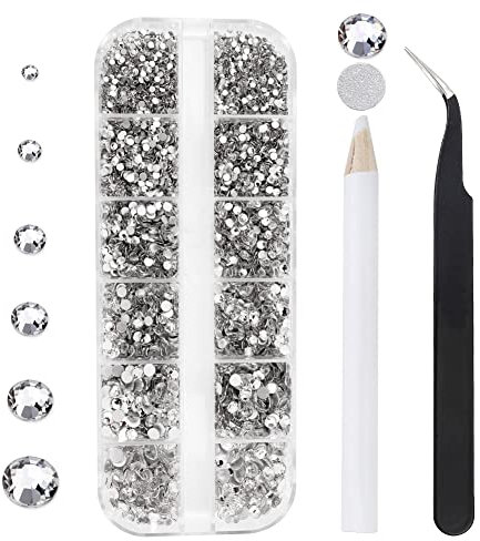 3792 piezas de diamantes de imitación de espalda plana para manualidades, gemas de uñas, piedras preciosas de cristal, diamantes de artesanía, juego de Bedazzler con pinzas y bolígrafo de recogida, 7