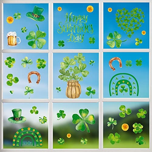 9 Blatt 101pcs Grün Kleeblätter Fenstersticker,Aufnehmbare Fensterbilder St Patrick's Day Aufkleber PVC Fensteraufkleber Selbstklebend DIY Fensterdeko für Irland Festival Karneval Maskerade Party Deko