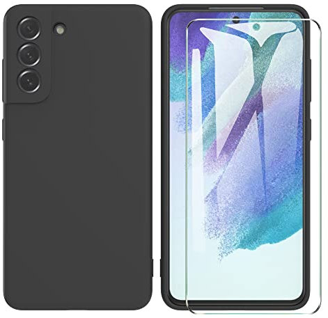 ARRYNN Funda Samsung Galaxy S21 FE 5G con Cristal Templado Protector de Pantalla,Negro Ultra Slim Protectora Funda de Silicona Líquida Suave Case Cover para Samsung Galaxy S21 FE 5G - Negro