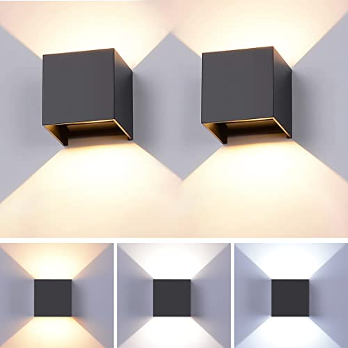 Elitlife Wandleuchte Innen, 2 Stücke LED Wandlampe Einstellbar 3000K 4000K 6000K Außenwandleuchte Mit Einstellbar Abstrahlwinkel Up Down Modern Aluminium LED Wandleuchte Aussen(Schwarz)