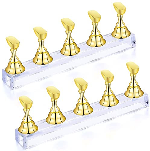 PROUSKY 2 Sets Nail Display Stand Fingernail DIY Nail Art Display Nail Tip Practice Holder Magnetic Nail Art Stand for False Nail Tip Manicure Tool Home Art Salon Use Magnetic Nail Practice Base