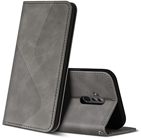 ZONNAVI Hülle für Huawei Mate 20 Lite, PU Leder Handyhülle mit Kartenfächer und Standfunktion, Lederhülle Flip Wallet Case Schutzhülle für Huawei Mate 20 Lite (Grau)