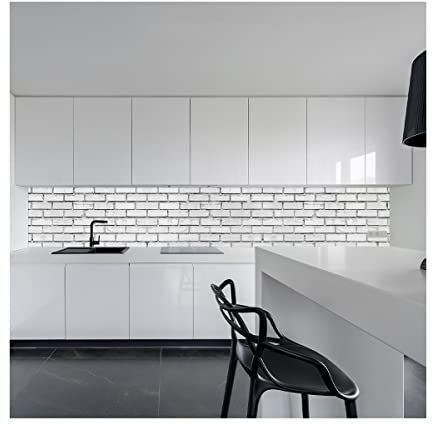 Küchenrückwand Spritzschutz Fliesenspiegel Küche Wandschutz Aluverbund Backstein weiß - 4132 180x50cm glänzend