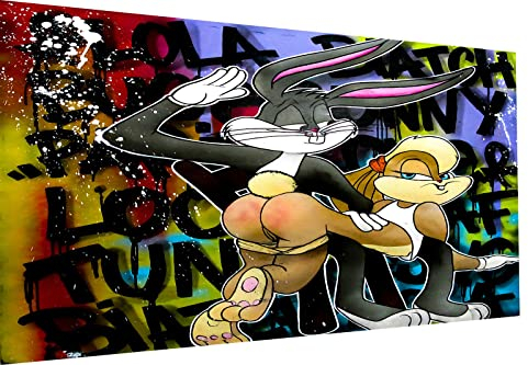 Magic Canvas Art Bugs & Lola Bunny Pop Art Leinwandbild 1- teilig Hochwertiger Kunstdruck Wandbilder – B8362, Material: Leinwand, Größe: 150x100 cm