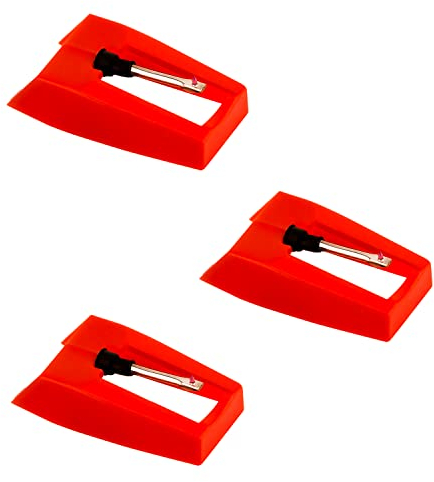 3 Piezas Aguja de Repuesto, Aguja Tocadiscos Duradera Aguja Agujas Tocadiscos para Reproductor de Discos de Vinilo (Rojo)