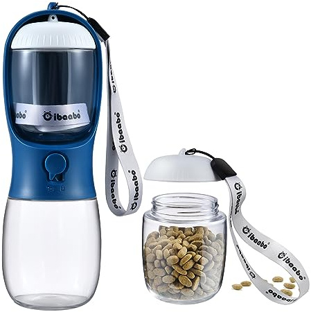 Cibaabo Dog Water Bottle Portable with Food Container & Filter for Travel | Feeding & Hydration | Travel Water Bowl | Portable Pet Dispenser | Dog Gifts | Puppy Essentials | for Hiking Camping Beach