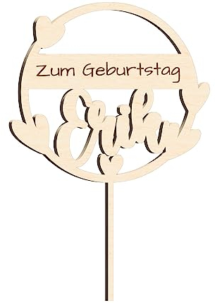 Happy Birthday Cake Topper Geburtstag Kuchendeko aus Holz oder Acryl personalisiert mit Wunschnamen - 15, 20 & 25 cm Höhe, Material wählen:Birke Multiplex