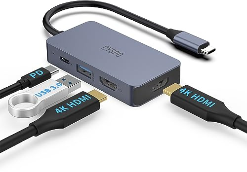 USB C Hub with Dual HDMI - 4 in 1 Travel Dock, USB-C to 2X 4K HDMI, 100W PD Charging, USB 3.0 Port - Compatible with PC, MacBook, iPad, Nintendo Switch, etc.