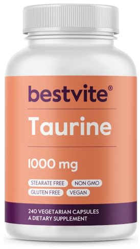 BESTVITE Taurine 1000mg (240 Vegetarian Capsules) - No Stearates - No Fillers - No Flow Agents - Vegan - Non GMO - Gluten Free