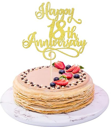 Xsstarmi 1 Pack Happy 18th Anniversary Cake Topper Glitter Cheers to 18 Years Cake Decorations for 18th Birthday Party Decorations Gold
