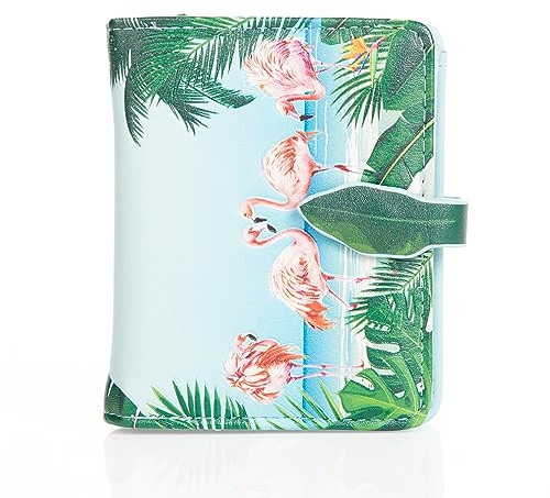 Shag Wear Damen Geldbeutel Mädchen Geldbörse Klein Kurzformat Frauen Portemonnaie PU Leder - 7 Kartenfächer mit Münzfach und RFID-Schutz mit stilvollen Fantasie Designs - Flamingo