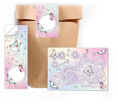12 Mandalas je 25 Blätter DIN A6 + 12 Tüten + 12 Aufkleber Schmetterling Blumen Malbuch Mitgebsel Mitbringsel Gastgeschenk zum Kindergeburtstag Fest Motto-Party für Teens Mädchen Kindergarten Schule