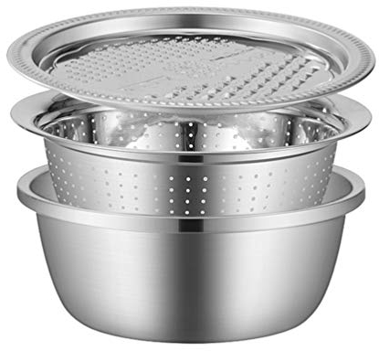 Ralladores multifuncionales de cocina 3 en 1, cortador de verduras, cortador y rallador con escurridor de acero inoxidable y recipiente for verduras, frutas, queso (26x26x11cm) (Color : Silver, Size