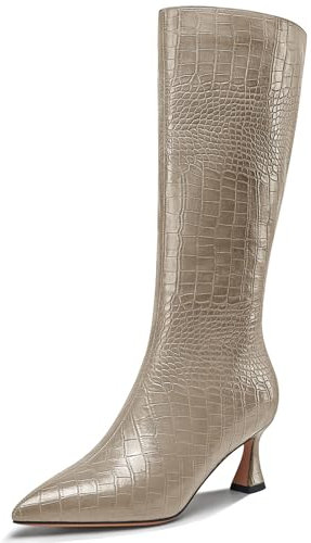 NobleOnly Donna Medio Tacco Heel Chiusa a Punta Cerniera Ballo Dress Metà polpaccio Stivali Casual Inverno Scarpe 6 CM Heels Grigio 37 EU