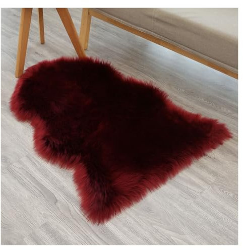 Hrlace Lammfell Schaffell Kunstfell Teppich - Longhair Weiche Flauschig Stuhlauflage Nachahmung Wolle Bettvorleger Sofa Matte für Stuhl Schlafzimmer - Weinrot 65x100cm