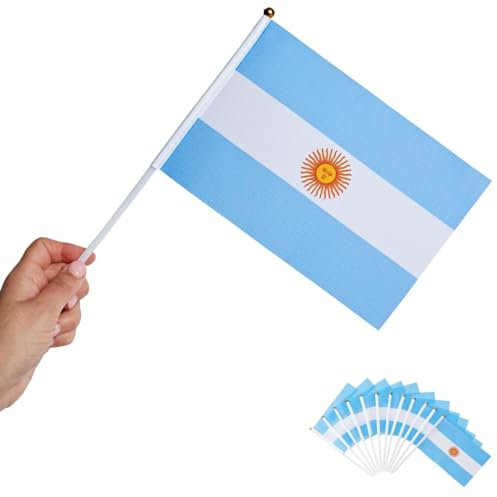 Runesol Pack de 12 Banderas Argentina, 14cm x 21cm, Bandera de Mano Internacional, Argentina, Bandera en un Palo, Decoración de Banderas, Deportes, Eventos, Celebraciones