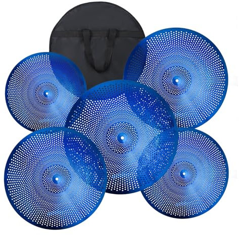Eddaray Paquete de platillos de bajo volumen, juego de 5 piezas con platillos silenciosos, hihats de 14 pulgadas, choques de 16 y 18 pulgadas, paseo de 20 pulgadas, azul