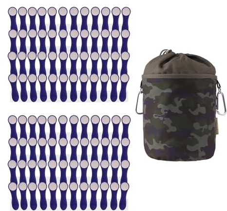 trendfinding Lot de 96 pinces à linge avec ressorts hélicoïdaux en acier inoxydable et poignée Softgrip Indigo blanc et 1 sac à pinces à linge bellaCott Camouflage