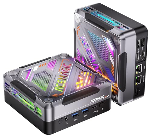 ACEMAGIC Cyberpunk RGB AI Mini PC Gaming AMD Ryzen 7 8845HS (bis zu 5,1 GHz), 32GB DDR5 1024GB (1TB) NVME PCIE 4.0 SSD Micro Desktop Computer| AMD Radeon 780M | BT5.2 | Wi-Fi 6| 8K|Doppellüfter