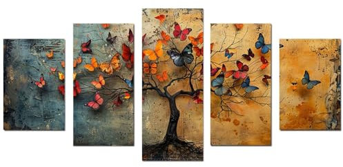 JOSUE 5 pezzi Albero Della Vita Quadri Astratto Albero Della Vita Stampe E Quadri Su Tela,Marrone Quadri Dipinti Appesi Per Camera Da Letto Cucina Sala Da-50x100cm Non incorniciato