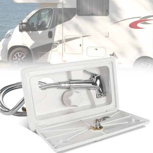 UISKEDS Kit box doccia esterno RV – Custodia per rubinetto doccia esterna con serratura e chiave per camper, camper, 5 ruote, camper, rimorchio (bianco)