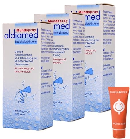 Aldiamed Mundspray 3x 50 ml I Speichelergänzung I zur Befeuchtung und Behandlung bei Mundtrockenheit I für unterwegs I milder Geschmack I Spar-Set plus Pharma Perle give-away