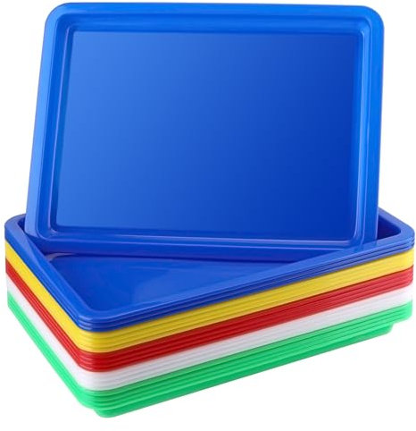 ZEONHEI 20 PCS A4 Plastic Art Activity Trays, 34 x 25 cm Multicolor Craft Organizer Trays, Stackable Sensory Tray, Messy Play Tray for Craft DIY Organizing Storage, Serving