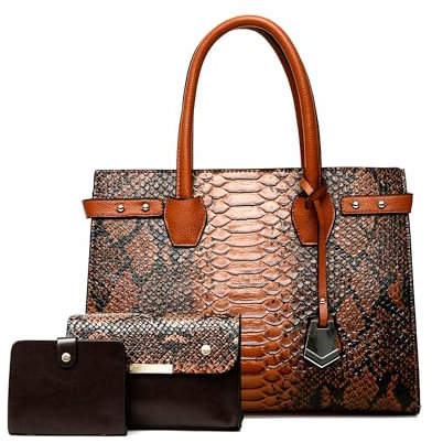 LUXCAELY Handtasche - Retro Mode - Luxuriöse PU Leder - Tasche mit Schlangenmuster - Geeignet für Geschäftstreffen, Abendessen und Modepartys - Hellbraun