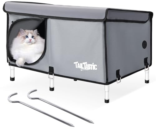 Outdoor Cat House Elevated,Insulated Feral Cat House Outdoor for Winter,Waterproof Cat Bed with Cozy Cushion(Grey, Large)
