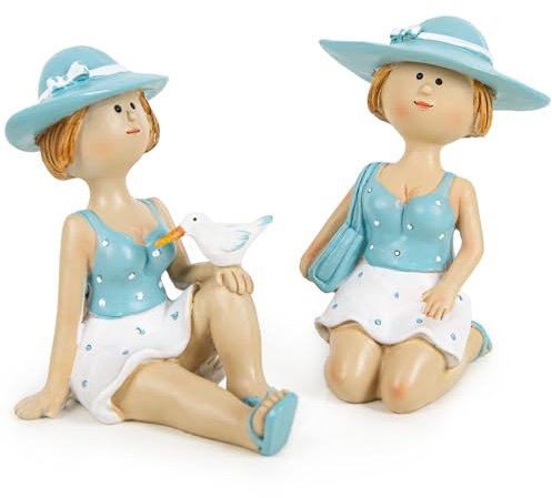 Logbuch-Verlag 2 Frauen Figuren Sommerdeko Strandlady Badeurlauber Dekoration Sommer Badezimmer Terrasse 10 cm blau Creme