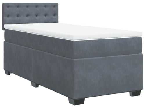 vidaXL Boxspringbett, Polsterbett Bett mit Matratze LED, Bettgestell mit Kopfteil Lattenrost, Einzelbett für Schlafzimmer, Dunkelgrau 80x200cm Samt