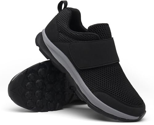 GYCF Chaussons Diabétiques Homme,Âgées Chaussures Orthopédiques Marche,Extra Larges Respirant Baskets de Course Rééducation pour Soulager Douleur Au Pied,Noir,43EU