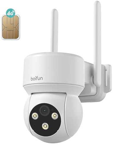 BOIFUN 3G/4G LTE Caméra de Surveillance Extérieure sans Fil avec Carte SIM, Enregistrement 24h/24 et 7j/7, 2K Exterieure Caméra sans WiFi, Audio Bidirectionnel, Détection de Mouvement, Vue 360°