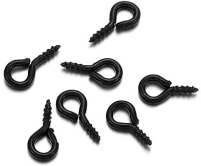 Wisafory 200 pezzi viti occhio perni a vite autofilettanti mini viti a occhiello gancio per viti per occhi in legno sughero top bottiglie fai da te, colore nero, 4,5 x 10 mm