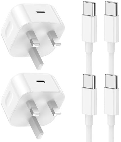 2Pack iPhone 15 16 Charger Cable and Plug, 20W Apple Fast Charging and Type C to C Cable 2M for iPhone 16/16 Pro/16 Pro Max/15 Pro Max/15 Plus/iPad Pro/iPad Air Mini 6th, Samsung