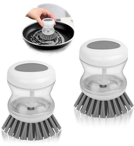 TNEDFOD 2 Pièces Brosse à Vaisselle avec Distributeur de Liquide, Brosse À Vaisselle avec Distributeur Type Poussoir, pour Nettoyer Les Casseroles, Poêles Cuisinières Et Ustensiles De Cuisine Brosse