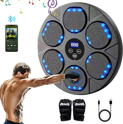 Machine de Boxe Musicale,9 Modes de Vitesse Music Boxing Machine avec Gants de Boxe,Smart Bluetooth Music Boxeur électronique,LED Boxe Mural Musique pour Adultes et Enfants pour Gym et la Maison