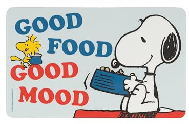 The Peanuts Snoopy Brettchen - Good food Good mood Frühstücksbrettchen Schneidebrettchen aus Resopal Blau