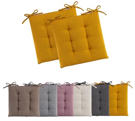 Moon - 2er Pack Sitzkissen in Leinenoptik - Sitzkissen in 42x42x4,5 cm - Serie Sunday - Curry