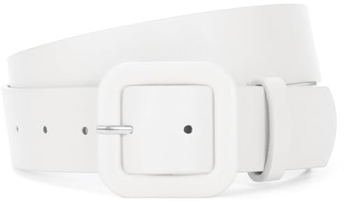 JasGood Damen Ledergürtel in Bonbonfarbe Breiter Leder Gürtel für Damen Taillengürtel mit Quadratischer Schnalle für Jeans Hosen Kleider,Weiß,110cm