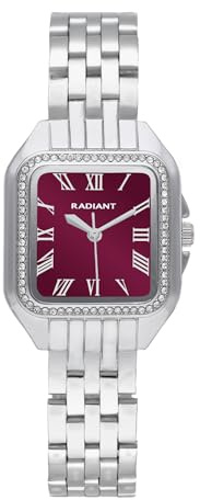 Radiant - Bahamas Kollektion - Analoge Armbanduhr für Damen. Armbanduhr mit bordeauxrotem Zifferblatt und Stahlarmband. Größe 28 mm. 3ATM.