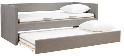 Miliboo Ausziehbett, Stoff, Grau, 90 x 190 cm, Elie