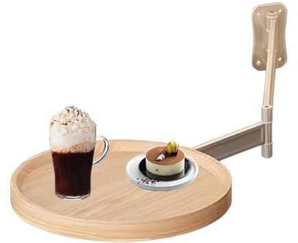 DOJOEUU Runder, ausziehbarer Couchtisch, Wand-Schwebetisch, 720° drehbar, 90° schwenkbar, Tragkraft 150 kg, Halterung aus Aluminiumlegierung, Klappbarer Couchtisch fürs Homeoffice(Original Wood)