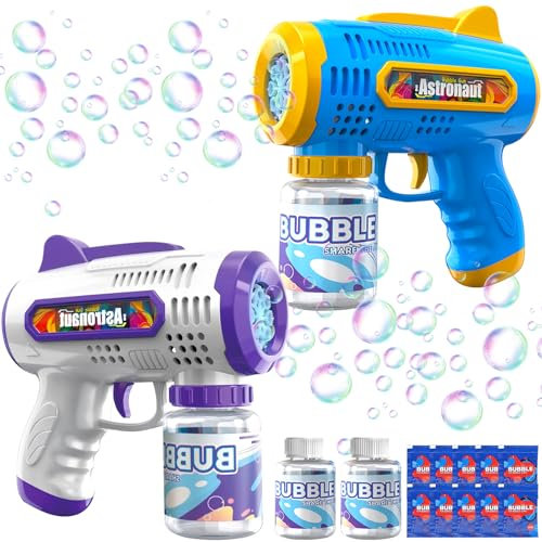 TEBOKHAD 2 Seifenblasenpistole, Seifenblasenmaschine Kinder Mit 2 Flaschen 70ml Seifenblasenflüssigkeit Tank & 10 Packungen Mit Seifenblasenwasser Für Seifenblasen Party Favors, Kinder, Hochzeit