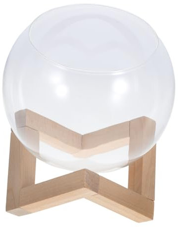 BESPORTBLE Récipient en Verre pour Plantes Succulentes avec Support en Bois Vase De Propagation De 12 Cm De Diamètre Terrarium Décoratif pour Bureau Et Maison Ouverture Inclinée pour Entretien Facile