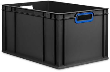 PROREGAL Eurobox NextGen Color | HxBxT 32x40x60cm | 65 Liter | Griffe blau offen | Verstärkter Boden | Schwarz | Eurobehälter, Transportbox, Transportbehälter, Stapelbehälter