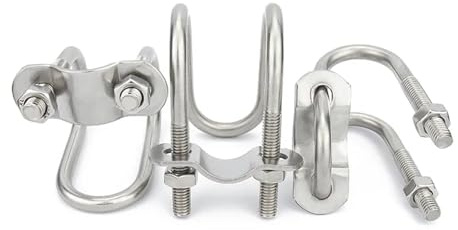 KSeSii 3 Stück Doppel-U-Bolzen aus Edelstahl 304 mit 2 Buchsen und 1 Stopper-Stellschrauben. Kreuz-U-Clip, Rohrschelle, Clip, Wasserrohr-Begrenzungshebel(M8x25x32)