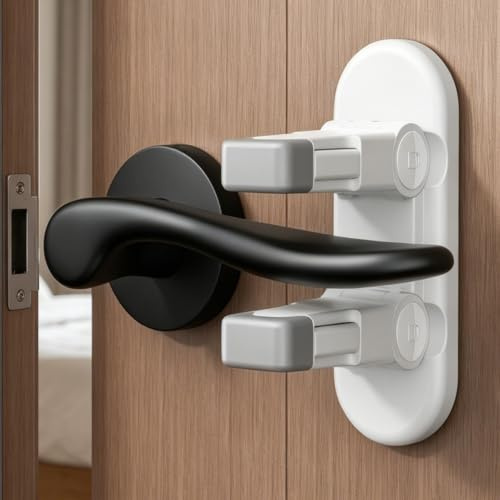 2 Pack Snap-On Door Lever Locks, Child Safety Door Handle Stopper for Baby, Autism Kids-Dual Lock System, No Tools Required Without Drilling (White-2Pack)